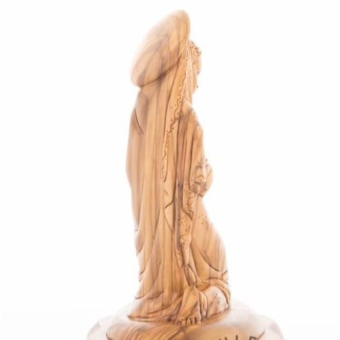 Virgin Mary olive wood statue from Bethlehem hand carved, 10.4 inch scale reference view