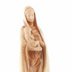 Virgin Mary olive wood statue from Bethlehem hand carved, 15 inch three quarter view of the religious piece