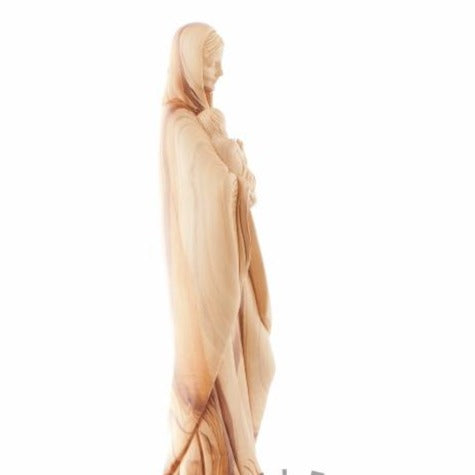 Virgin Mary olive wood statue from Bethlehem hand carved, 15 inch back view of the olive wood sculpture