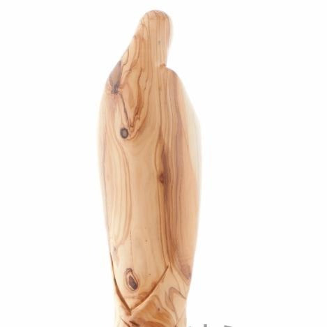 Virgin Mary olive wood statue from Bethlehem hand carved, 15 inch lifestyle photo on display