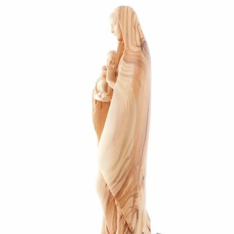 Virgin Mary olive wood statue from Bethlehem hand carved, 15 inch detail of the carved figure