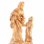 Virgin Mary olive wood statue from Bethlehem hand carved, 9.8 inch three quarter view of the religious piece