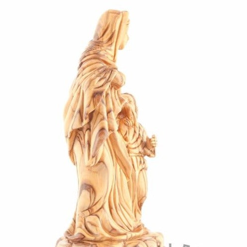 Virgin Mary olive wood statue from Bethlehem hand carved, 9.8 inch back view of the olive wood sculpture