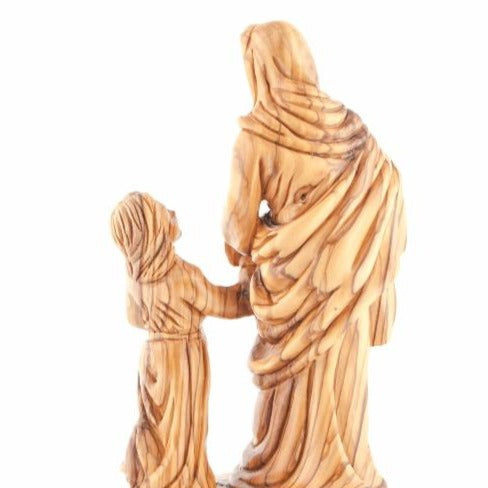 Virgin Mary olive wood statue from Bethlehem hand carved, 9.8 inch detail of the carved figure