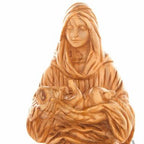 Virgin Mary olive wood statue from Bethlehem hand carved, 8.1 inch back view of the olive wood sculpture