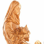 Virgin Mary olive wood statue from Bethlehem hand carved, 8.1 inch close detail of the hand carved work