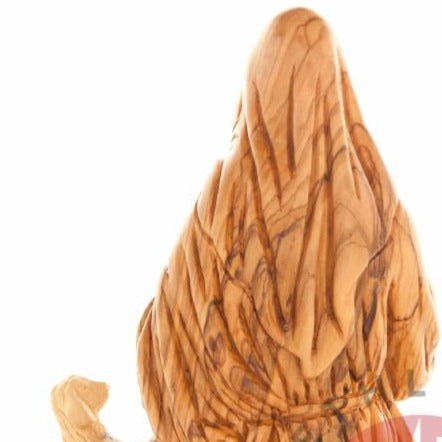 Virgin Mary olive wood statue from Bethlehem hand carved, 8.1 inch lifestyle photo on display