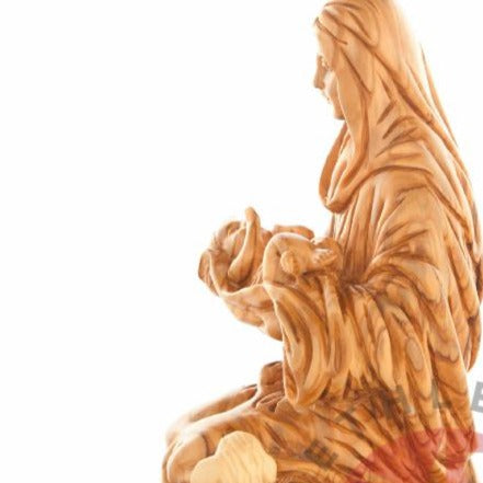 Virgin Mary olive wood statue from Bethlehem hand carved, 8.1 inch natural light photo of the piece