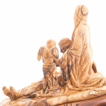 Olive Wood Pieta with 2 Angels - Statuettes - Bethlehem Handicrafts