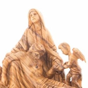 Olive Wood Pieta with 2 Angels - Statuettes - Bethlehem Handicrafts