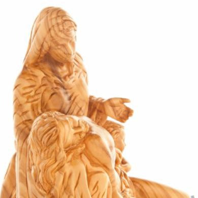 Olive Wood Pieta with an Angel - Statuettes - Bethlehem Handicrafts