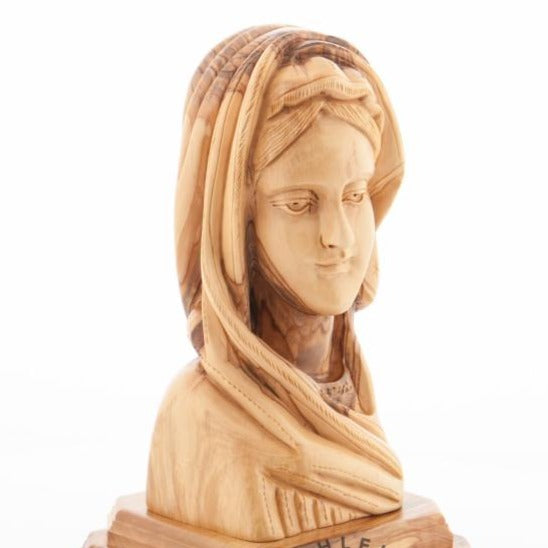 Olive Wood Virgin Mary Bust Statue - Statuettes - Bethlehem Handicrafts