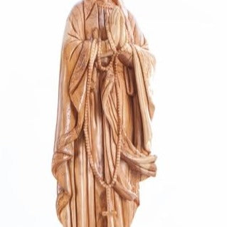 Car mirror olive wood rosary from Bethlehem Holy Land, 30 inch opposite side angle of the religious sculpture