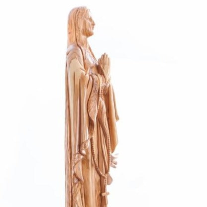 Car mirror olive wood rosary from Bethlehem Holy Land, 30 inch full height view of the masterpiece