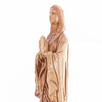 Car mirror olive wood rosary from Bethlehem Holy Land, 30 inch close up of the religious symbol detail