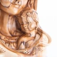 Virgin Mary olive wood statue from Bethlehem hand carved, 7.5 inch back view of the olive wood sculpture