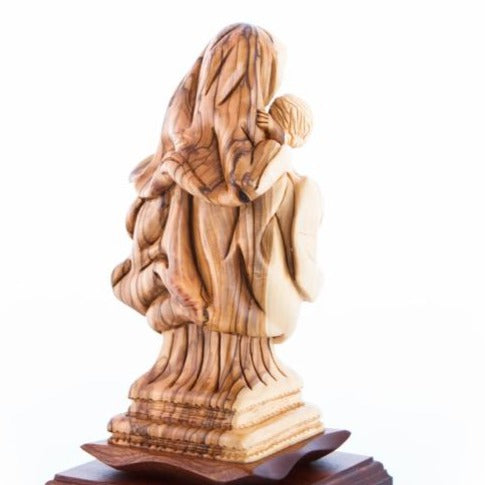 Olive Wood Virgin Mary with the Holy Child and a Wooden Base - Statuettes - Bethlehem Handicrafts