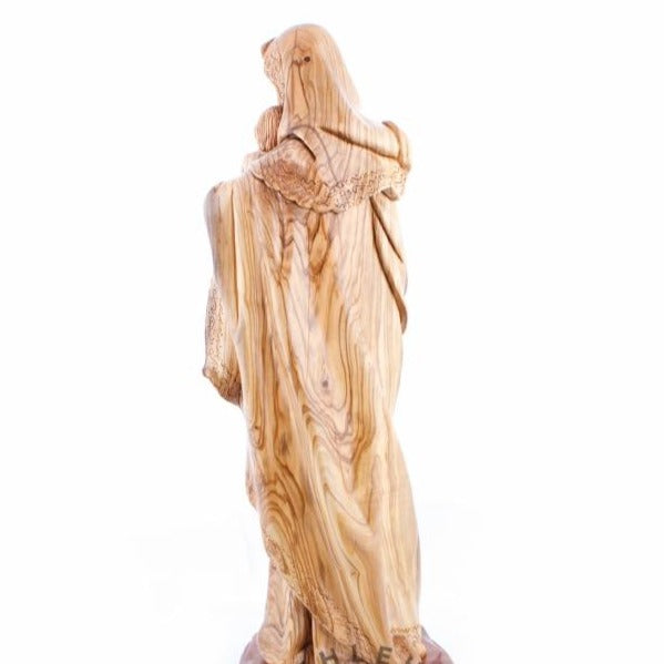 Jesus Christ statue hand carved from Bethlehem olive wood, 24 inch opposite side angle of the religious sculpture