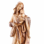 Jesus Christ statue hand carved from Bethlehem olive wood, 24 inch close up showing the olive wood grain