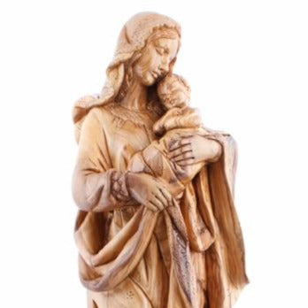 Our Blessed Mary with Her Son (Hand Carved Olive Wood) - Statuettes - Bethlehem Handicrafts
