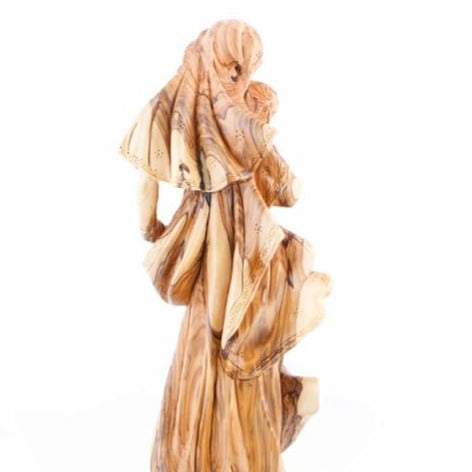 Virgin Mary olive wood statue from Bethlehem hand carved, 20.5 inch full height view of the masterpiece