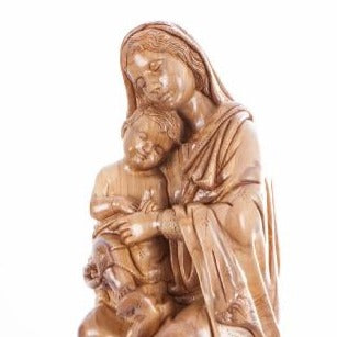 Olive Wood Virgin Mary Holding a Sleeping Baby Jesus - Statuettes - Bethlehem Handicrafts