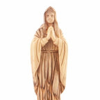 Virgin Mary olive wood statue from Bethlehem hand carved, 9.1 inch three quarter view of the religious piece