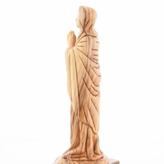 Virgin Mary olive wood statue from Bethlehem hand carved, 9.1 inch back view of the olive wood sculpture