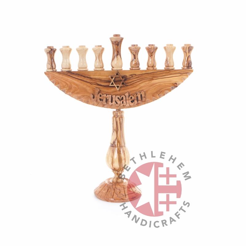 Hand Carved Olive Wood Seven-Branched Menorah - Specialty - Bethlehem Handicrafts