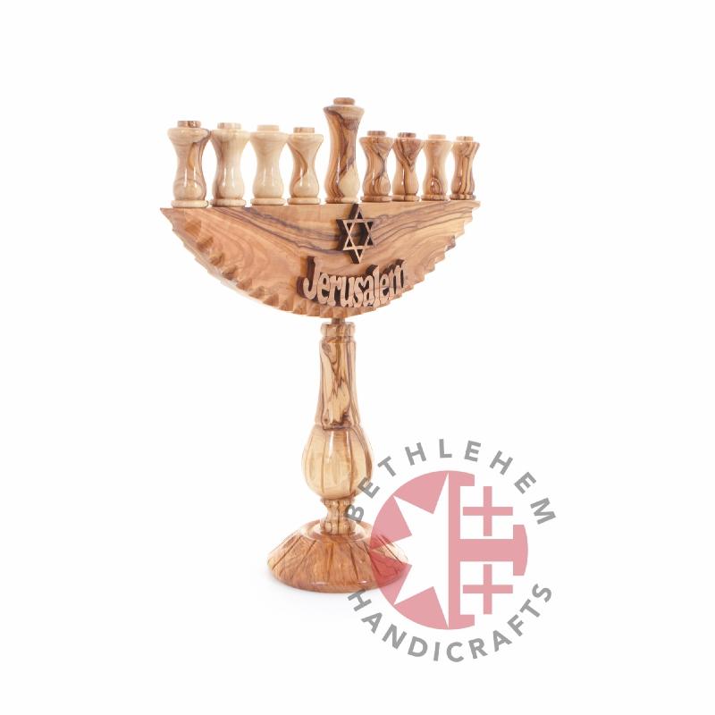 Hand Carved Olive Wood Seven-Branched Menorah - Specialty - Bethlehem Handicrafts