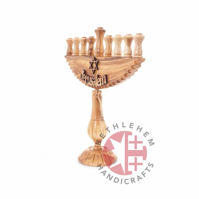 Hand Carved Olive Wood Seven-Branched Menorah - Specialty - Bethlehem Handicrafts