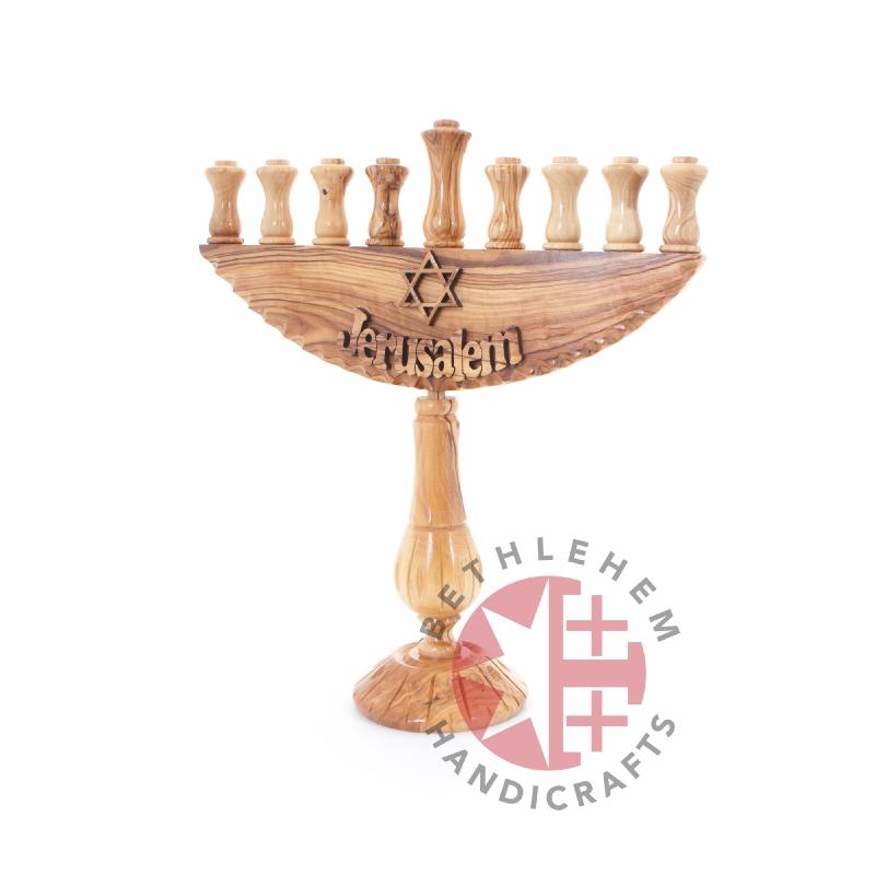 Hand Carved Olive Wood Seven-Branched Menorah - Specialty - Bethlehem Handicrafts