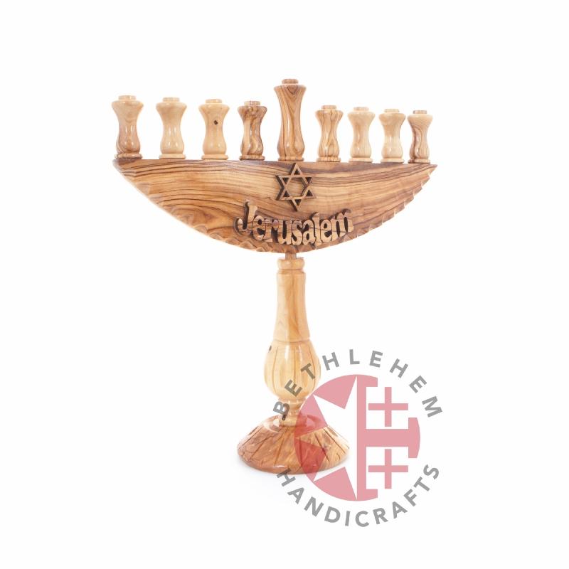 Hand Carved Olive Wood Seven-Branched Menorah - Specialty - Bethlehem Handicrafts