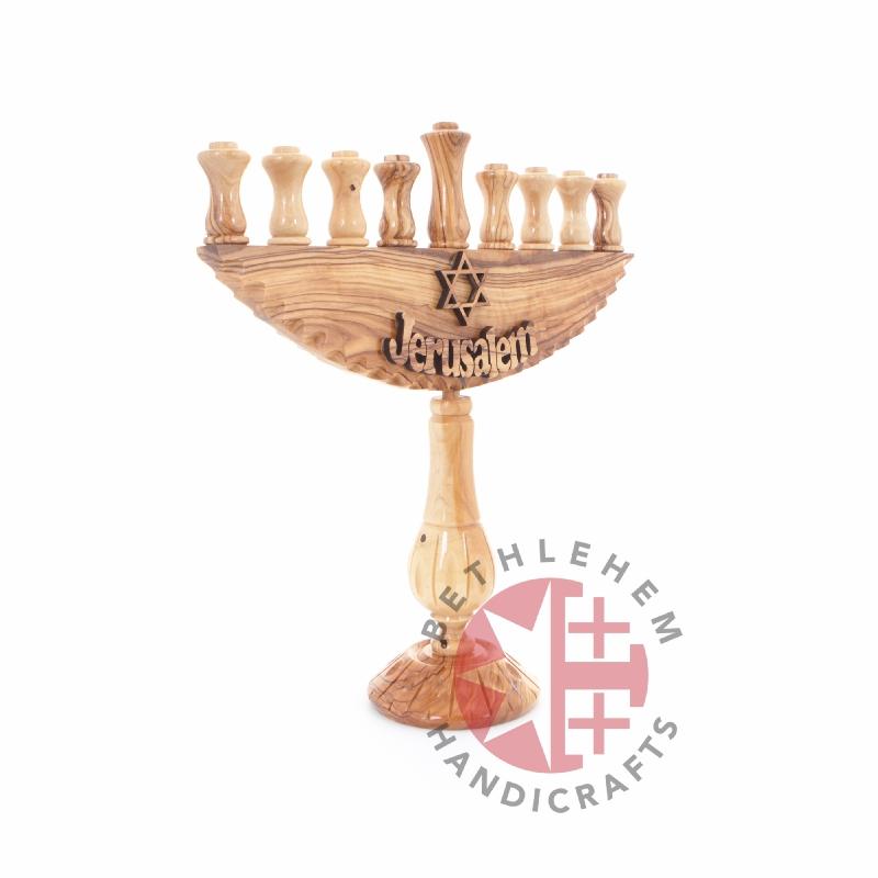 Hand Carved Olive Wood Seven-Branched Menorah - Specialty - Bethlehem Handicrafts
