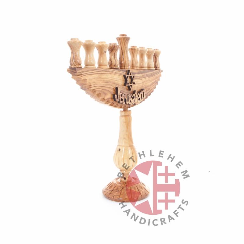 Hand Carved Olive Wood Seven-Branched Menorah - Specialty - Bethlehem Handicrafts