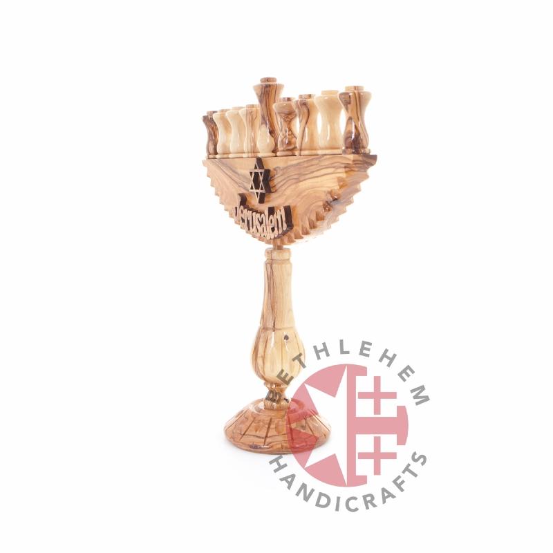 Hand Carved Olive Wood Seven-Branched Menorah - Specialty - Bethlehem Handicrafts
