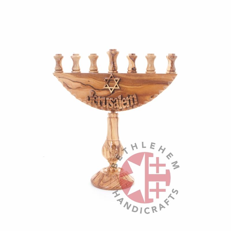 Hand Carved Olive Wood Nine-Branched Hanukkah - Specialty - Bethlehem Handicrafts