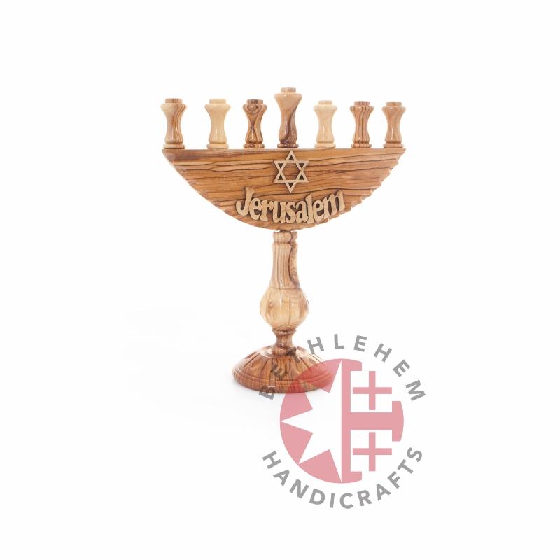 Hanukkah (Olive Wood Hand Carved Nine-Branched Candelabrum) - Specialty - Bethlehem Handicrafts