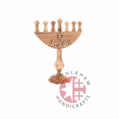 Hanukkah (Olive Wood Hand Carved Nine-Branched Candelabrum) - Specialty - Bethlehem Handicrafts
