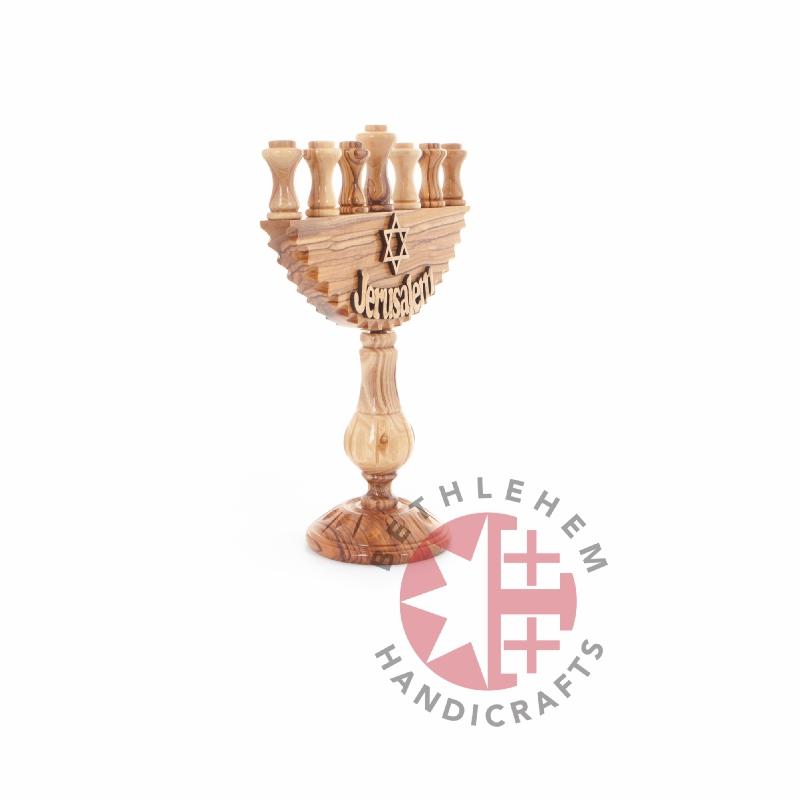 Hanukkah (Olive Wood Hand Carved Nine-Branched Candelabrum) - Specialty - Bethlehem Handicrafts