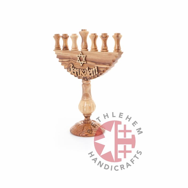 Hanukkah (Olive Wood Hand Carved Nine-Branched Candelabrum) - Specialty - Bethlehem Handicrafts