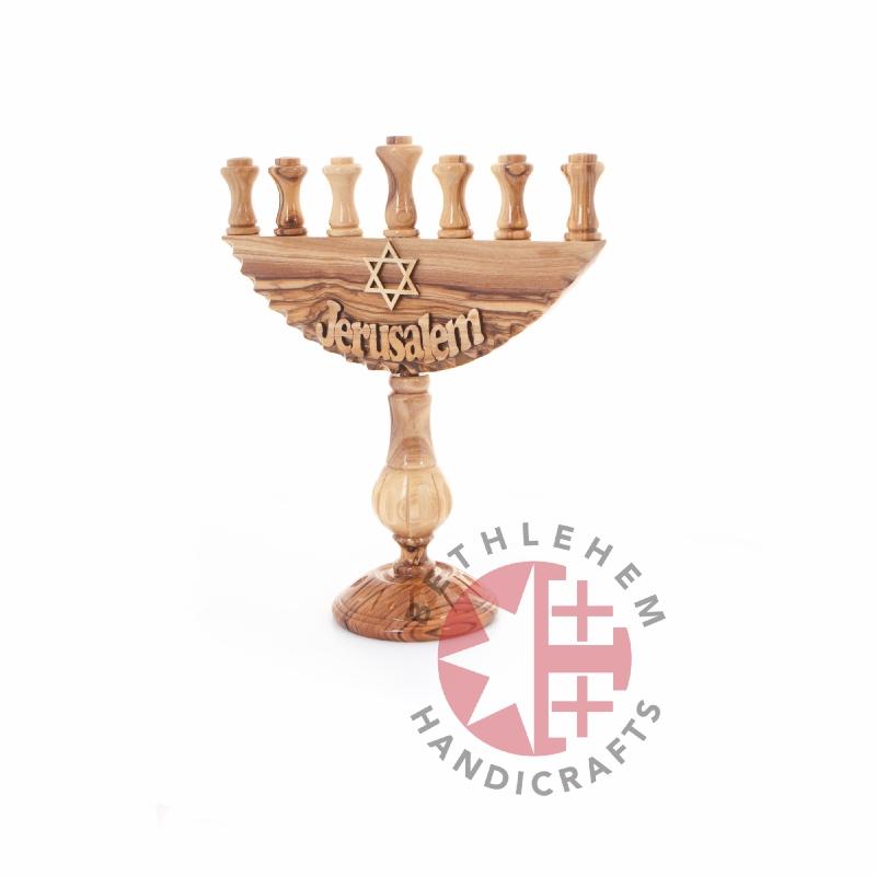 Hanukkah (Olive Wood Hand Carved Nine-Branched Candelabrum) - Specialty - Bethlehem Handicrafts