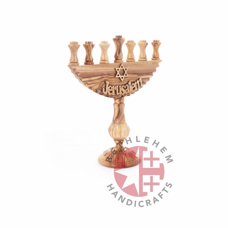 Hanukkah (Olive Wood Hand Carved Nine-Branched Candelabrum) - Specialty - Bethlehem Handicrafts