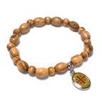 Oval Olive Wood 9*6 mm Beads Bracelet with Virgin Mary and Baby Jesus