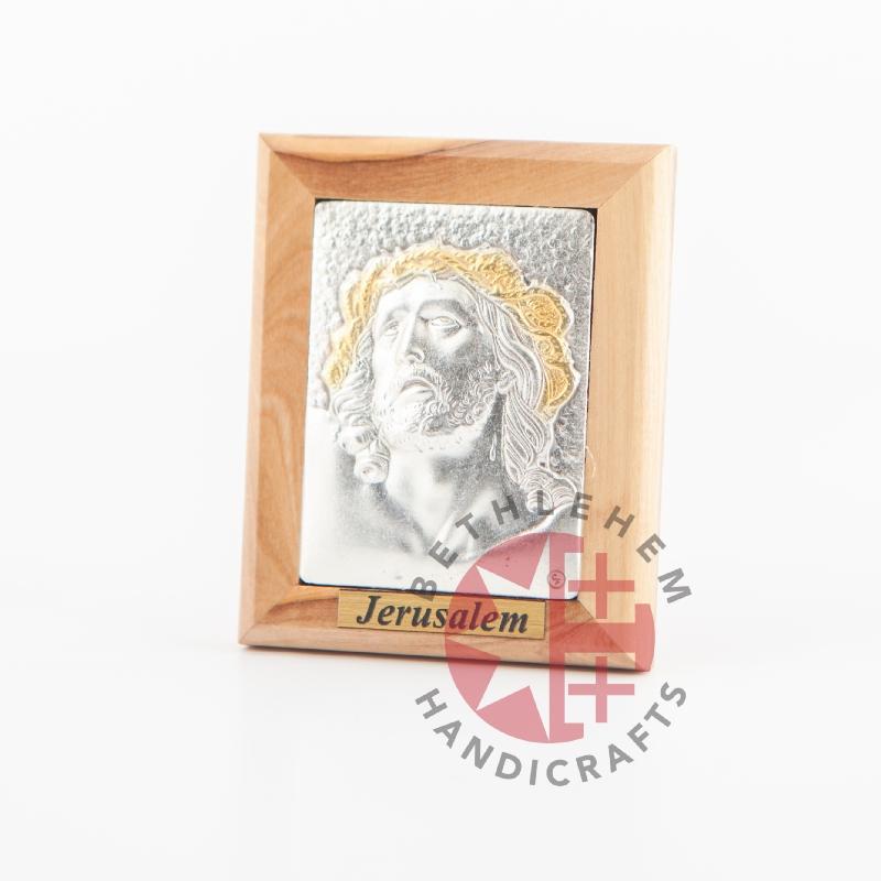 Jesus Christ Silver Plated Icon with Wooden Frame - Wall Hangings - Bethlehem Handicrafts