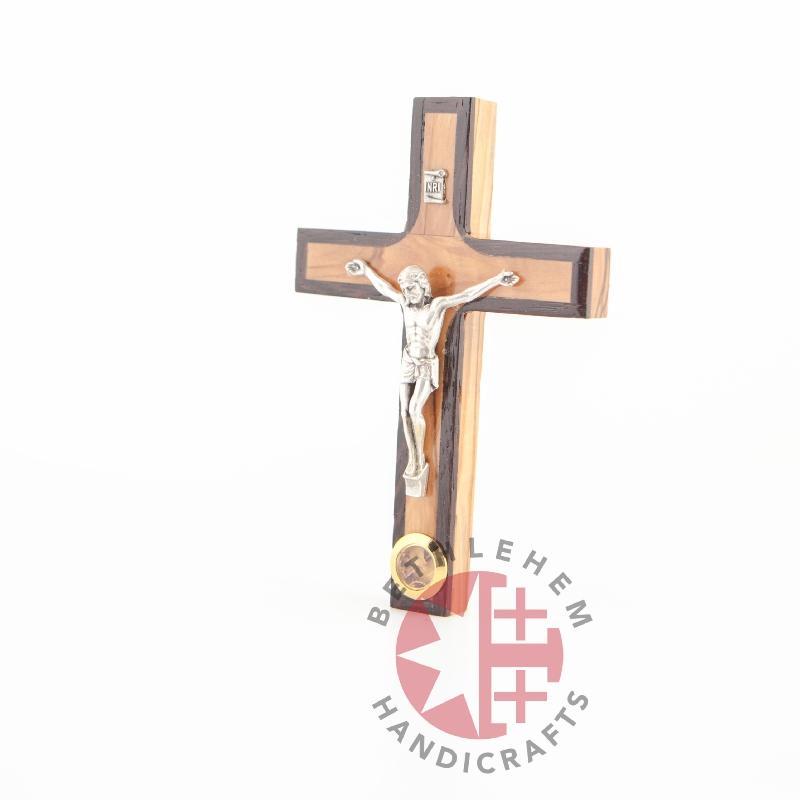Olive Wood Crucifix with Holy Land Dried Olive and Flowers - Wall Hangings - Bethlehem Handicrafts