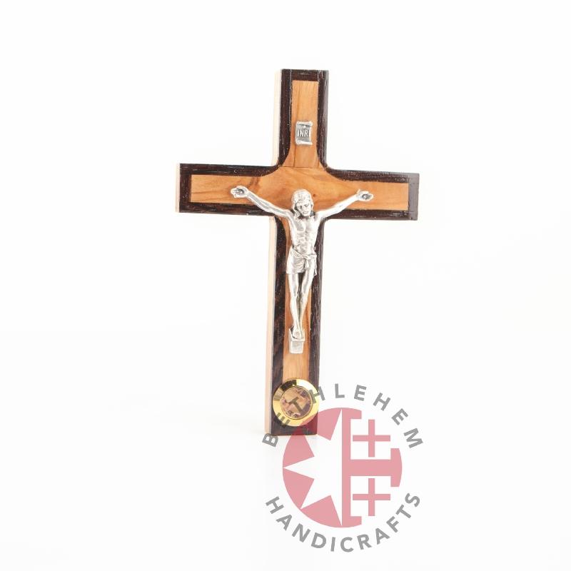 Olive Wood Crucifix with Holy Land Dried Olive and Flowers - Wall Hangings - Bethlehem Handicrafts