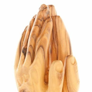 religious olive wood statue hand carved in Bethlehem, 8.5 inch three quarter view of the religious piece