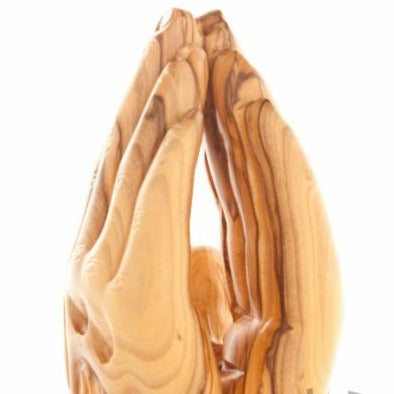 religious olive wood statue hand carved in Bethlehem, 8.5 inch close detail of the hand carved work
