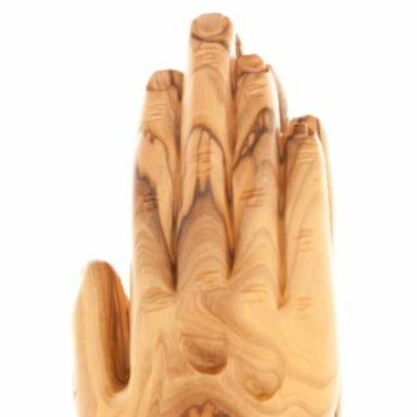 religious olive wood statue hand carved in Bethlehem, 8.5 inch back view of the olive wood sculpture